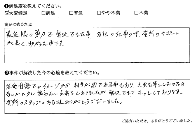 多忙の仕事の中、貴所のサポートが良く、良かった事です