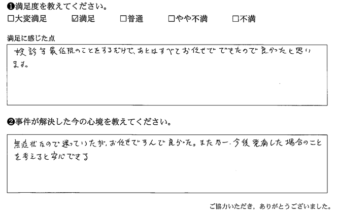 検診等最低限のことをするだけで、あとはすべてお任せでできたので良かった