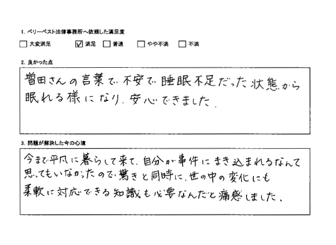 不安で睡眠不足だった状態から眠れる様になり、安心できた。