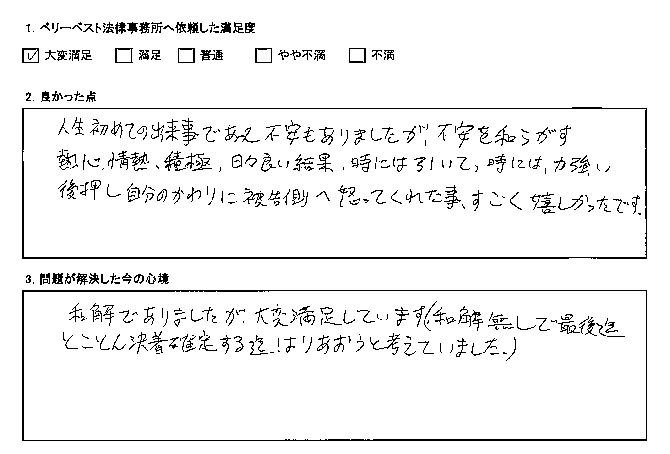 和解でありましたが、大変満足しています