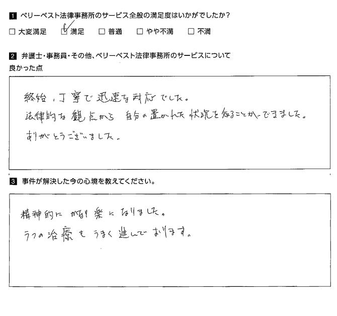 法律的な観点から、自分の置かれた状況を知ることができました